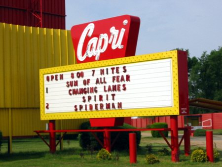 Capri Drive-In Theatre - CLOSE-UP OF MARQUEE - PHOTO FROM WATER WINTER WONDERLAND